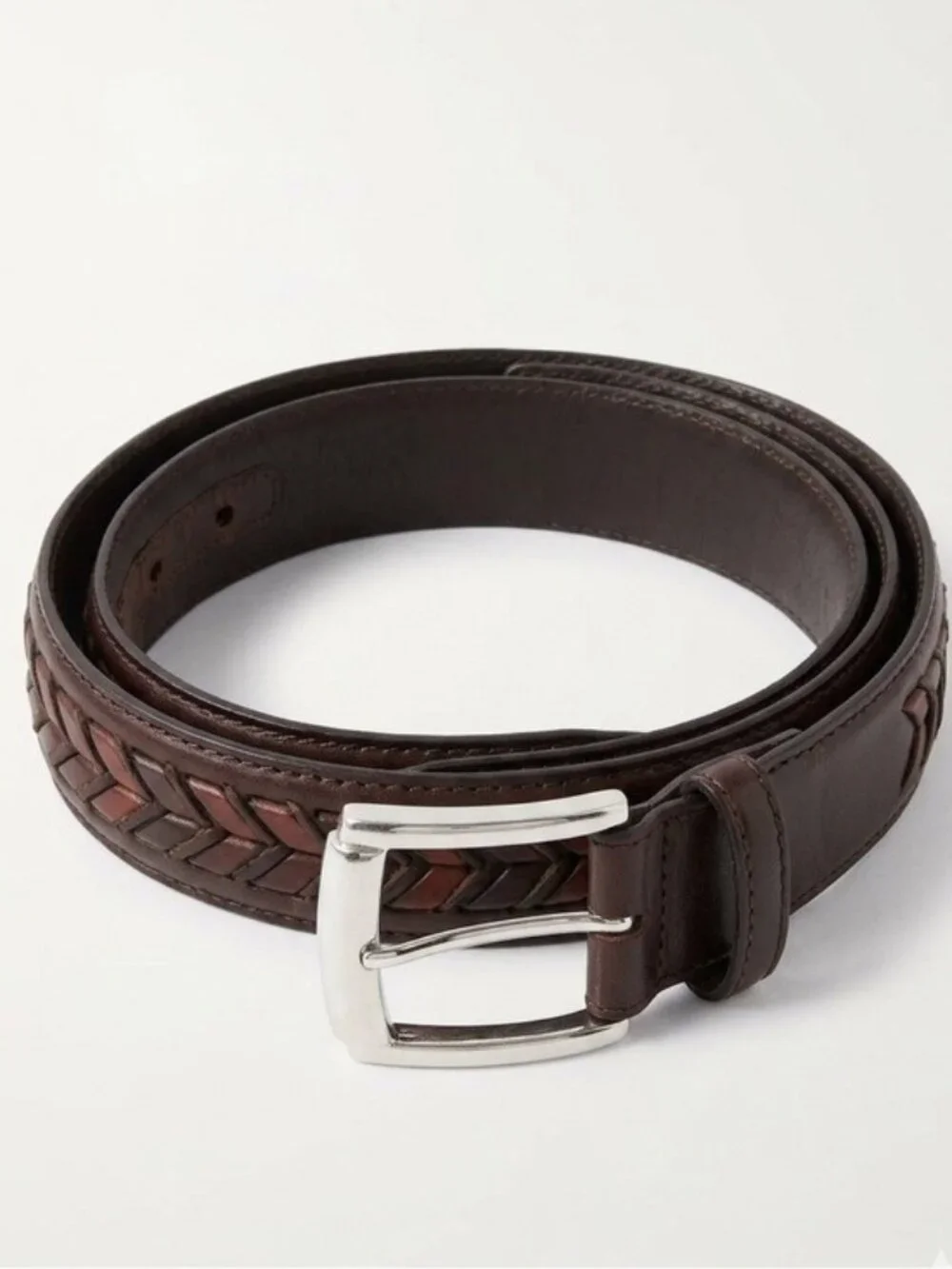 Brighton Brown Leather Belt Size 40 Three-Tone Silver Buckle 1 3/8